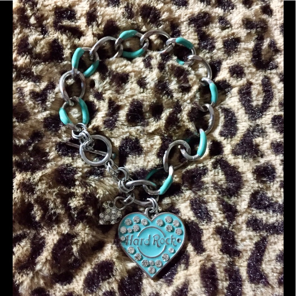 💙Hard Rock Cafe Teal Crystal HeartToggle Bracelet